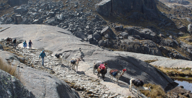 Caminando por el Qhapaq Ñan que se dirige al Apu Pariacaca